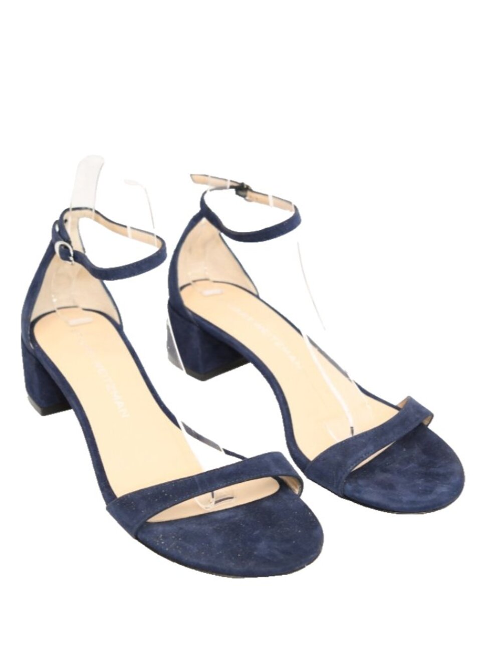 $550 STUART WEITZMAN Nudist Block 35 Ankle Strap Sandal SUEDE BLUE NAVY 9 (PD2)